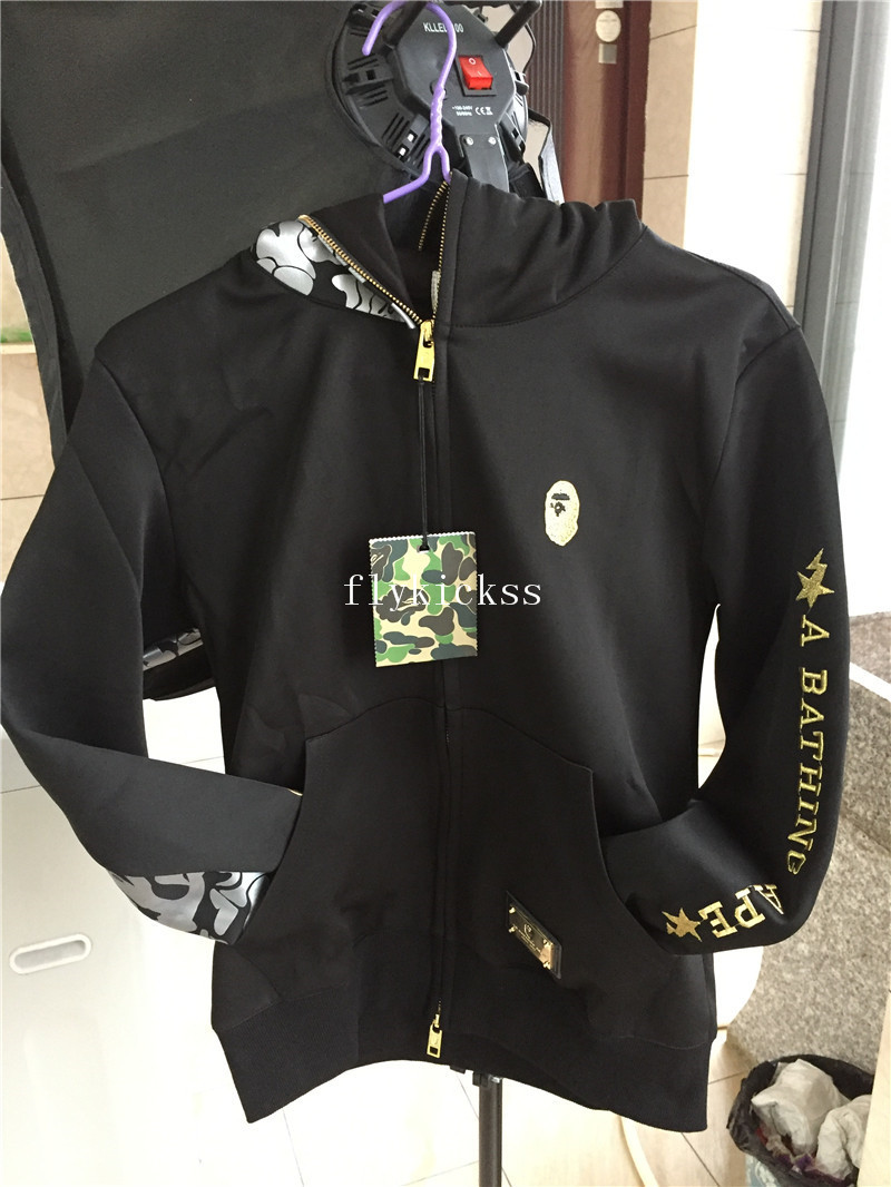 A Bathing Ape Premium BAPE Black Gold Shark Hoodie
